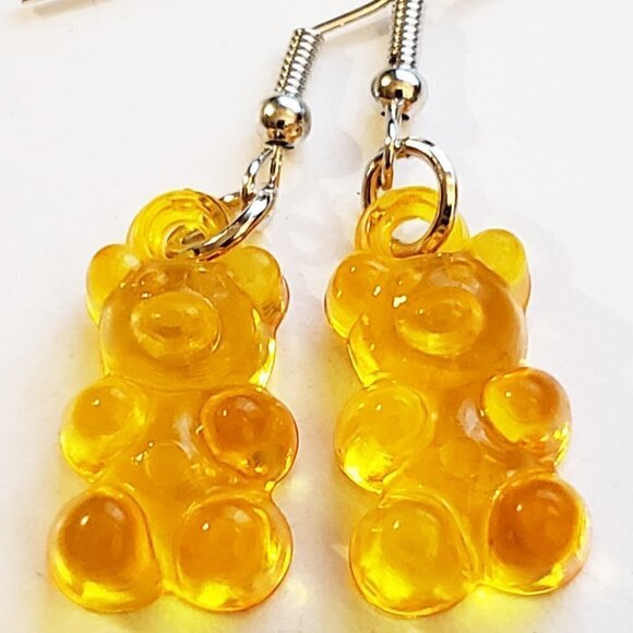 Orange Transparent Gummy Bear Earrings - Picture 1 of 4